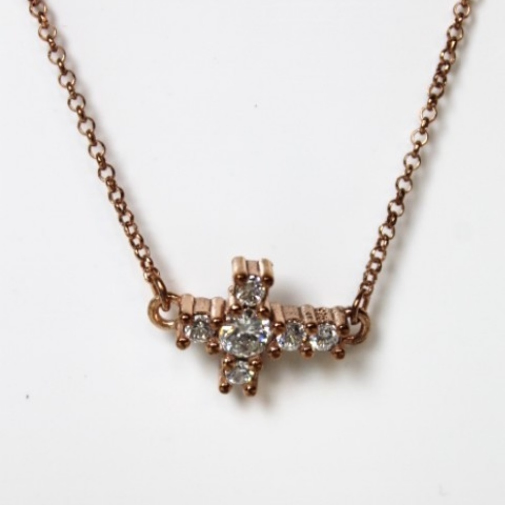 🍄18Kt Rose Gold Sterling Silver Cross Necklace